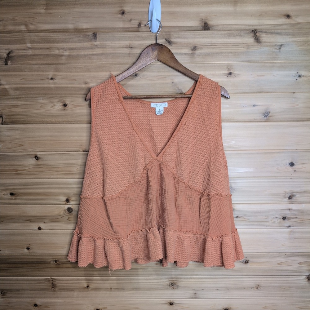 Torrid FESTI Womens Terracotta Orange Waffle Knit Cotton Gauze Top Size 2